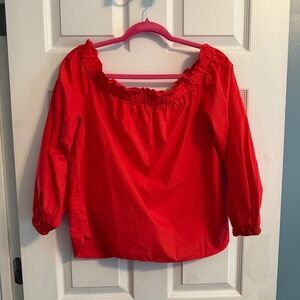 J. Crew Red Off The Shoulder Ruffle‎ Neck 3/4 Sleeve Size 8 Blouse Top